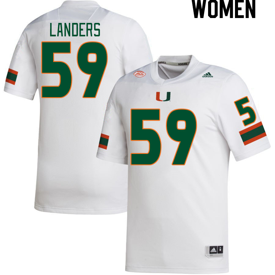 Women #59 Gabe Landers Miami Hurricanes College Football Jerseys Stitched-White - Click Image to Close